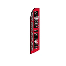Tattoos & Piercings Red Swooper Flutter Feather Flag | 3ft W x 11.5ft Tall