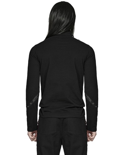 Camiseta Top Punk Rave Para Hombres Cadenas Góticas Apocalípticas Manga Larga Triturada Negra - Imagen 5 de 13