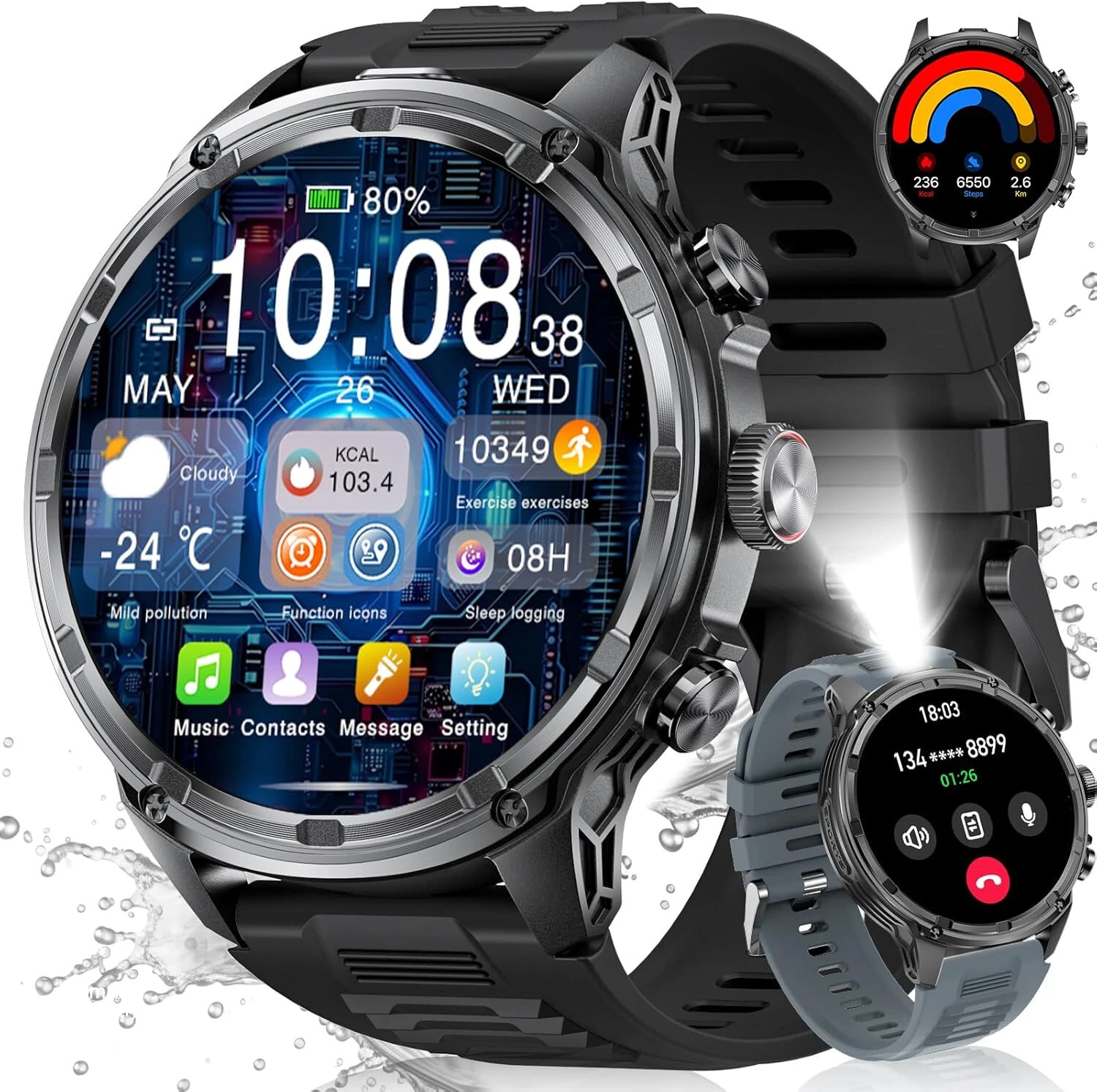 Smartwatch Men with Phone Function Gym Sports Watch Wristwatch Watch