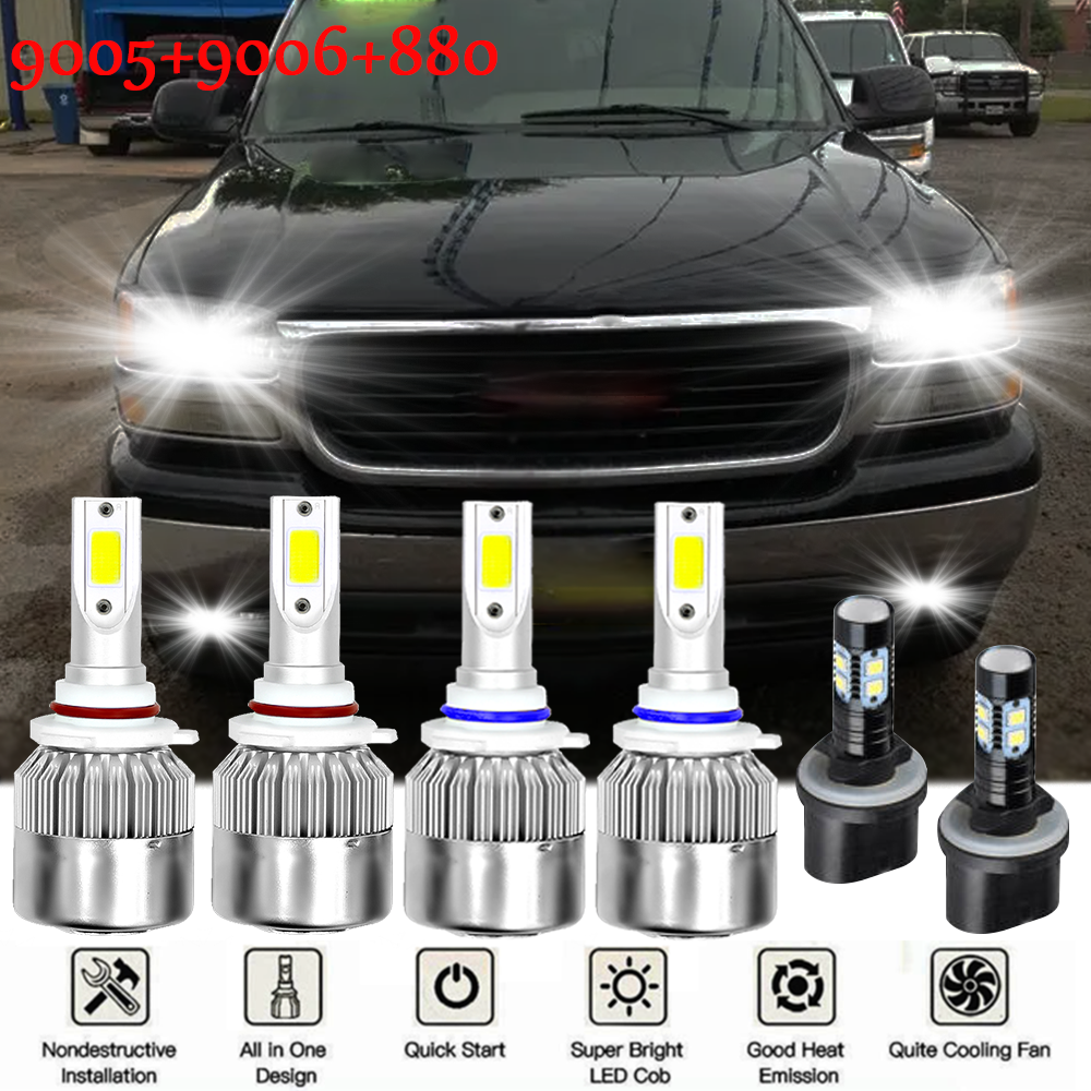 For GMC Yukon XL 2000-2006 6X Combo 6000K LED Headlight Hi-Lo Fog Light Bulbs