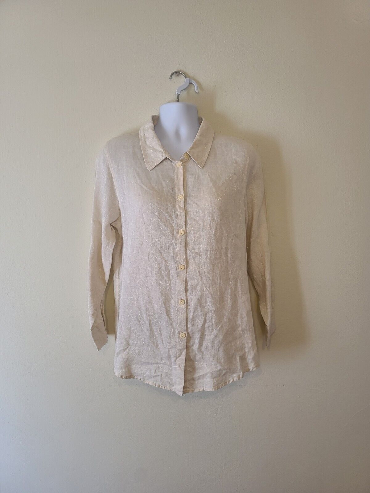 Flax Womens M Linen Button Up Long Sleeve Shimmer… - image 1