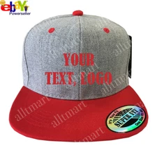 New Printed Text Logo Custom Personalized Flat Bill Premium Snapback Hat Cap