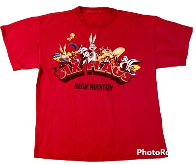 Looney Tunes Six Flags Magic Mountain T Shirt Red Size L Vintage Acme