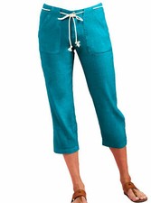 NWT Fresh Produce S Del Mar Capris Nautical Linen Crop Pants Seaport Blue New