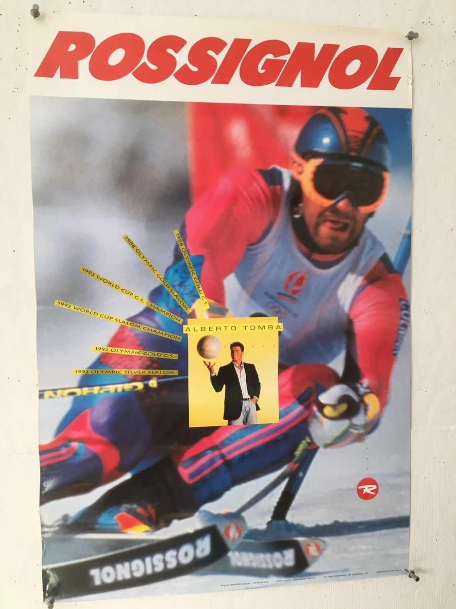 Vintage Original ROSSIGNOL ALBERTO TOMBA Ski Poster 1992 | eBay