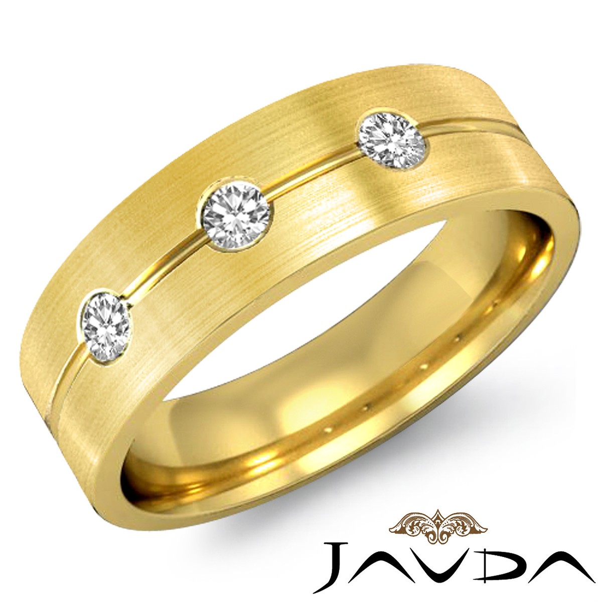 Stone Diamond Mens Half Wedding Band Matt Finish Ring 14k Yellow