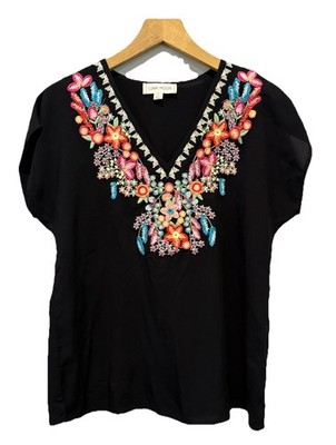 New Anthropologie Luna Moon Top S Boxy Bohemian Boho Embroidered Festival Brunch