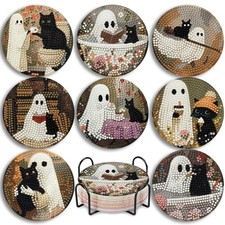 8 Pcs Halloween Ghost Diamond Painting Coasters Kit DIY Craft