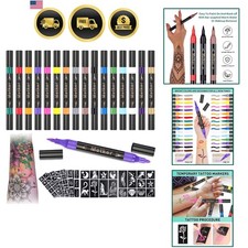 Temporary Tattoo Markers for Skin  Dual-End 16-Count Body Markers  77 Large...