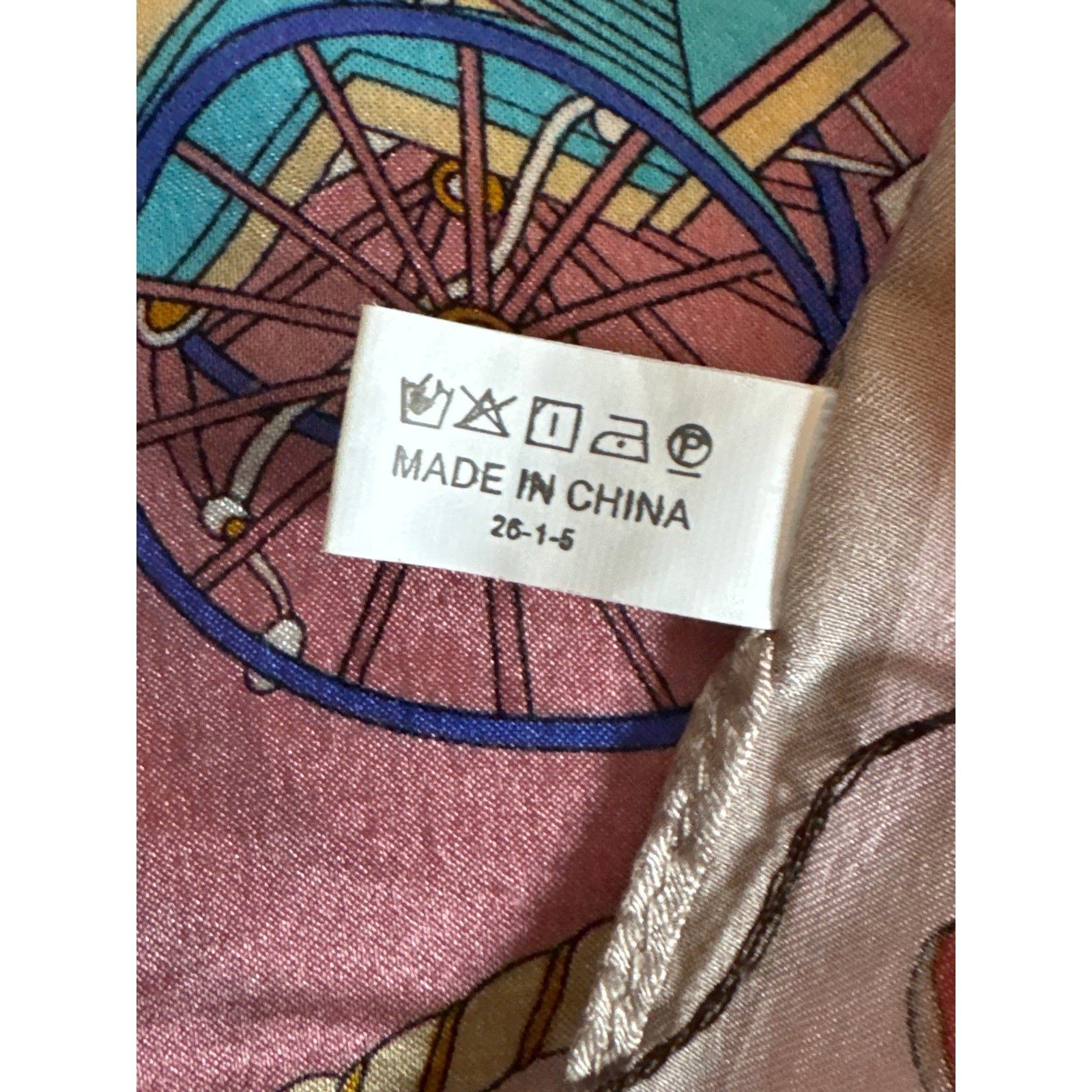 100% Silk Pink Small Square Neck Scarf Horse Carriage Dainty Delicate Classic