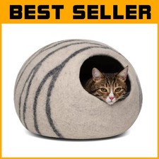 Handmade Merino Wool Cat Cave Bed - Light Grey