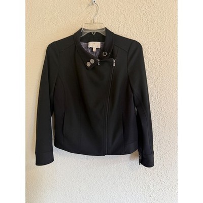 Etcetera Womens Black Asymmetrical Zip Moto Jacket Funnel Neck Size 10 Moto