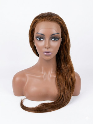 Lange glatte braune kastanienbraune Ombre Perücke, schwarze Wurzeln, Lace Front, natürlicher Haaransatz