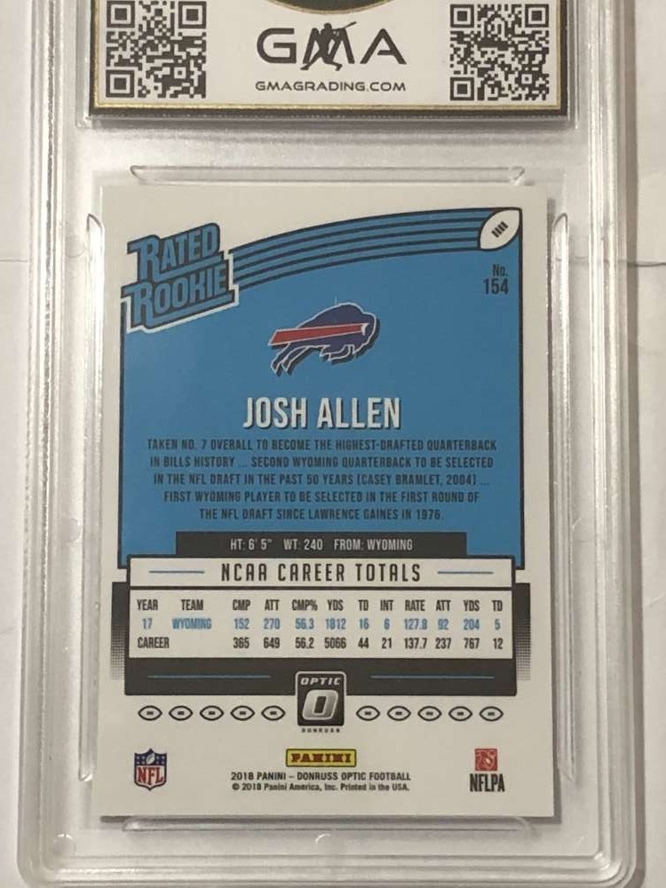 2018 Donruss Optic 154 Josh Allen QB RC Rookie Buffalo Bills GMA 9 view 2