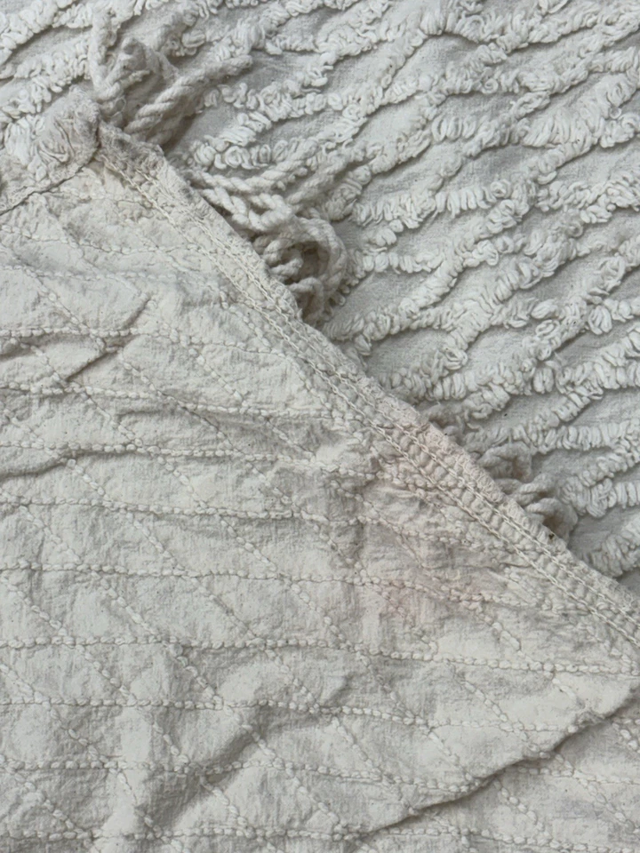 Colcha de chenilla blanca vintage, completa, flecos Foto 4 de 4