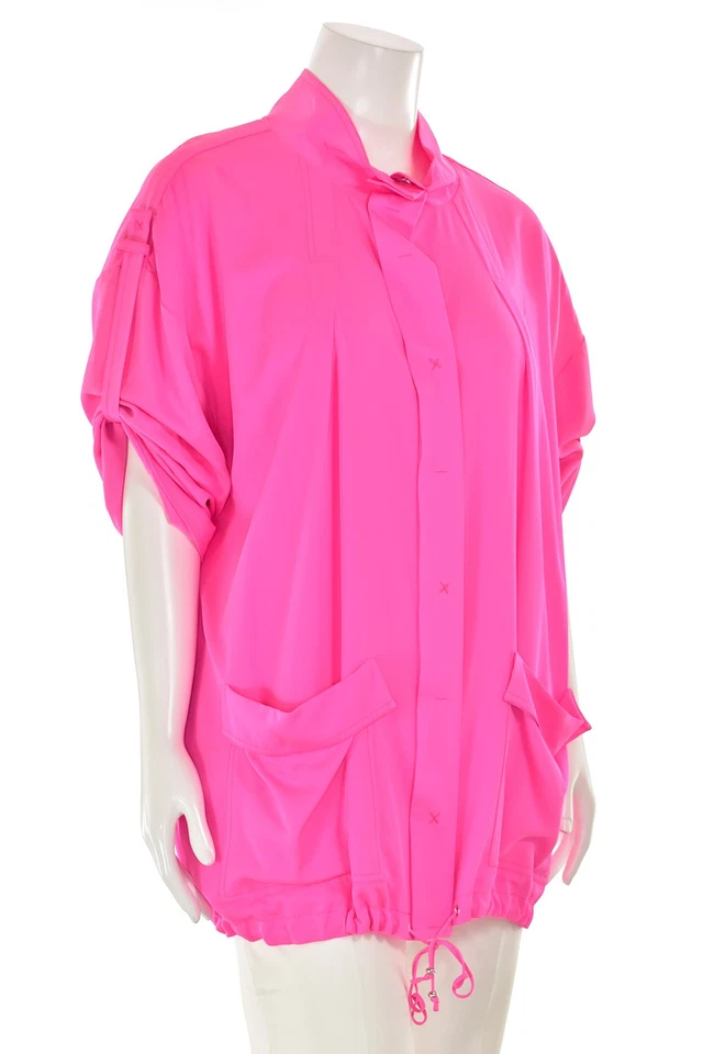 Chaqueta de paracaídas ligera St John Knits en seda elástica rosa intenso talla XL COMO ESTÁ Foto 3 de 4