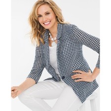 Chicos Blazer Jacket Womens 2XL eyelet one button blue white new