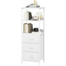 Somdot 5 Tier Bookcase with 3 Drawers Freestanding Bookshelf White Removable