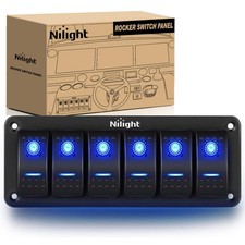 Nilight-90111f 6 Gang Aluminum Rocker Switch Panel Toggle Dash 5 Pin Onoff Pre-