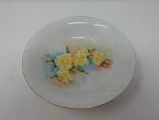 Vintage Hand Painted German Bowl V. Rose 1945 Yellow Roses Floral Porcelain