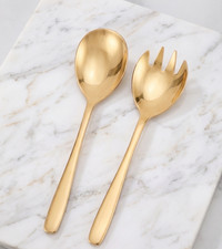 Gold Salatbesteck Set Salatl&ouml;ffel Salatgabel Gold Salatbesteck 2-Teilig