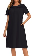 Women Soft Cotton Nightgown Night Shirt Sleepwear Loungewear With Pockets