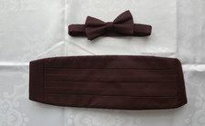 Vintage Formal Mahogany Herringbone Print Cummerbund Pretied Bow Tie Set