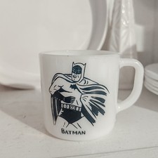 Vintage BATMAN Milk Glass Cup WESTFIELD Double Sided Mug 1966