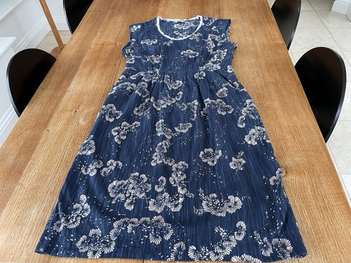 Women’s TOAST blue print cotton/silk dress + under slip, size Uk12 - Picture 5 of 11