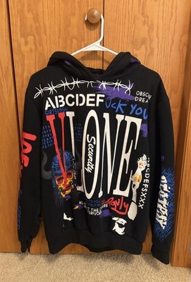 VLONE Men's Black Pullover Hoodie Graphic Logo Print Long Sleeve Size M