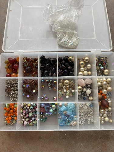 Glass Acrylic Beads Loose Lot Multicolor Assorted In Organizer Box Jewelry DIY