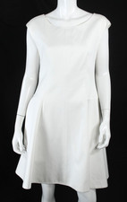 PRADA White Canvas Boat Neck Cap Sleeve A-Line Dress 44