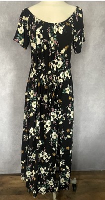 Liberty Love Boho2XL Black Floral Elastic Waist Off Shoulder Tie Belt Maxi  Dress | eBay