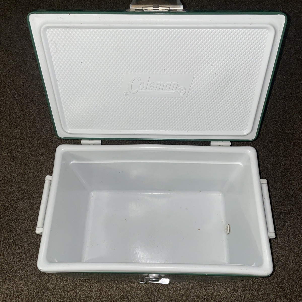 Vintage 1980's Large Coleman Metal Green White Cooler Ice Chest