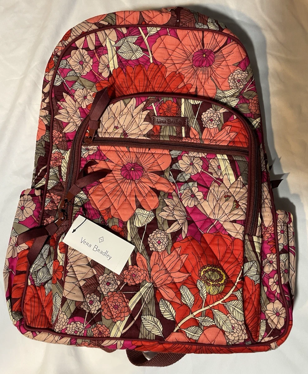 Vera Bradley Campus Backpack Cherry Blossom Floral Quilted Laptop Bag Boho Retro Vera Bradley-lola-large Vibrant Design Campus Backpack - Etsy main image 4
