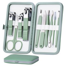 HANTEKAS Manicure Set 10 in 1 Stainless Steel, Nail Clippers Jade Green