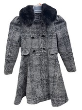 Rothschild Princess Coat Girls S 7-8 Black/Gray With Sparkles Faux Fur Collar