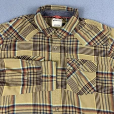 Simms Shirt Mens Large Yellow Plaid Organic Cotton Recycled Poly Button Up