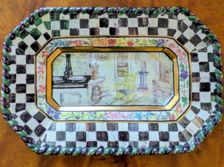 MacKenzie Childs Ltd Placa pintada a mano rectangular 1990 firmada MacLachlan