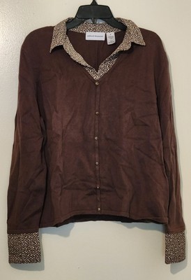 Alfred Dunner Brown Sweater Size XL Long Sleeve Collar