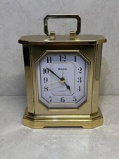 Bulova Desk Mantle Clock Brass Gold Tone Quartz Alarm 6" Tall x 5" Wide Works