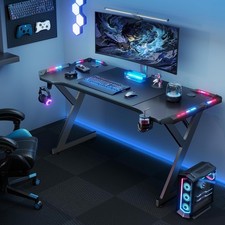 Gaming Desk with Headphone Hook, Computer Desk with Cable Management Hole, Black
