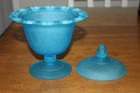 Vintage Indiana Glass Frosted Blue Pedestal Lidded Covered Candy Dish Compote — photo 5