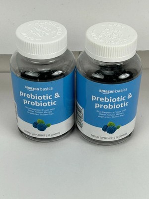(2) Amazon Basics Prebiotic & Probiotic Blue Raspberry 50 Gummies Each 11/2026