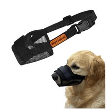 Dog Muzzle for Large Dogs Soft Cotton Mesh Adjustable Breathable Black L