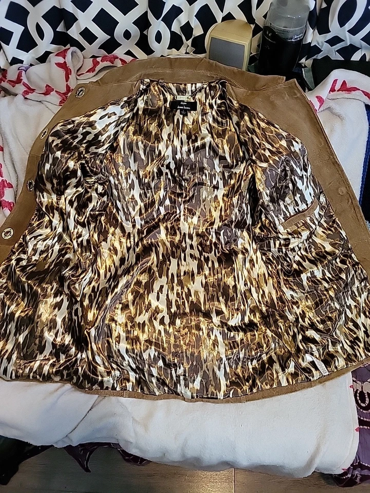 DENNIS BASSO~Chaqueta de Cuero Gamuza Lavable~ Marrón Talla S Foto 3 de 4