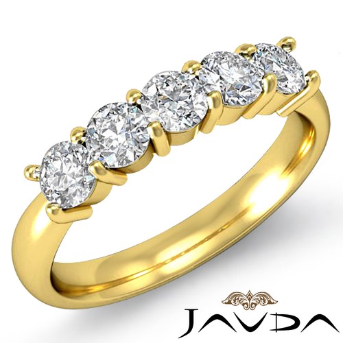 5 Steine runde Krappen Diamant Damen Halb Ehering 14k Gelbgold Ring 0,5 kt - Bild 1 von 6