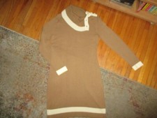 CALVIN KLEIN SWEATER DRESS Acrylic Knit Stripe Button Stylish Cowl Neck MEDIUM