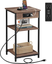 Side Table with Charging Station and USB Ports, Small End Tables for Small Space