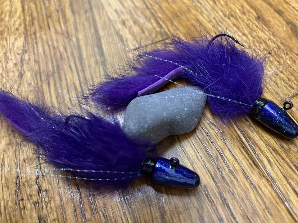 Plantilla de pelo personalizada atada a mano para dueño 1/4 oz cabeza de dardo (paquete de 2) Junebug púrpura Foto 2 de 3